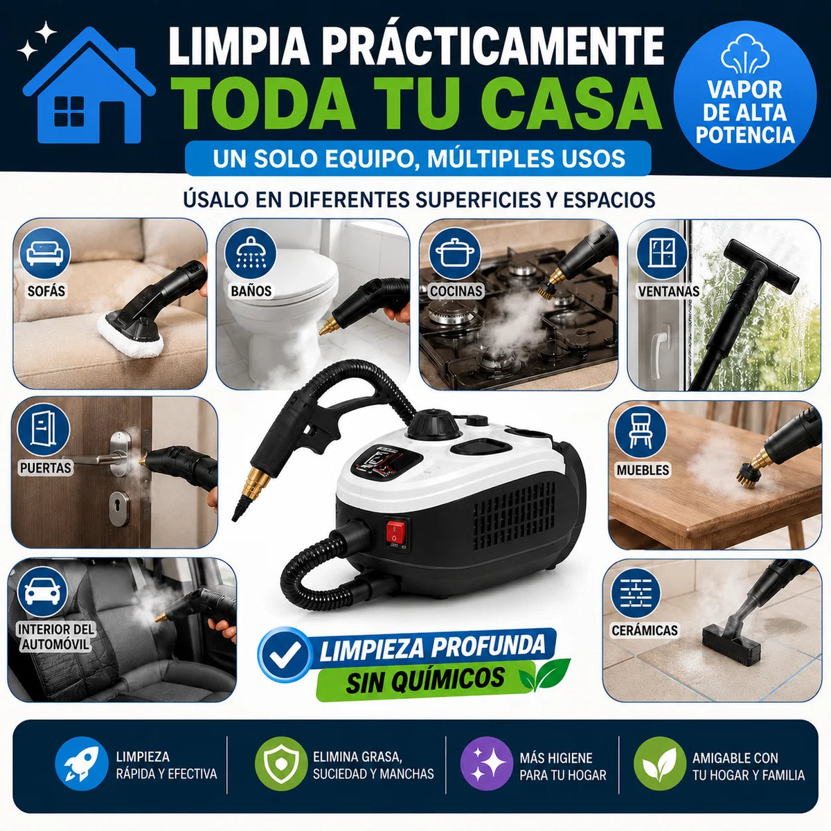 Limpiador A Vapor Presion 2500w Portatil